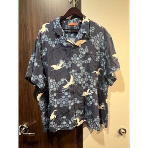 Tori Richard Bird Print Short‎ Sleeve Silk Button Up Shirt - Size XXL